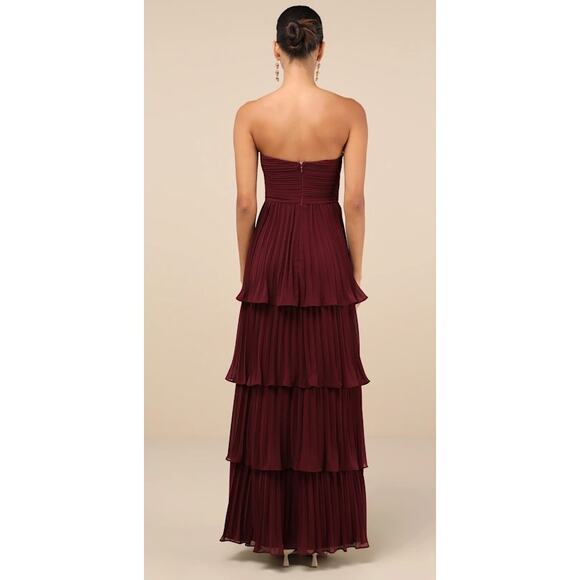 Lulus Plum Purple Strapless Pleated Tiered Seriously Sensational Maxi Dress Sz L - Picture 9 of 9